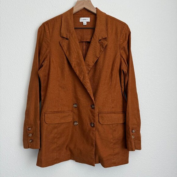 🌻 Evereve Alexa Double Breasted Linen Blend Blazer Size S in Camel - Picture 1 of 9